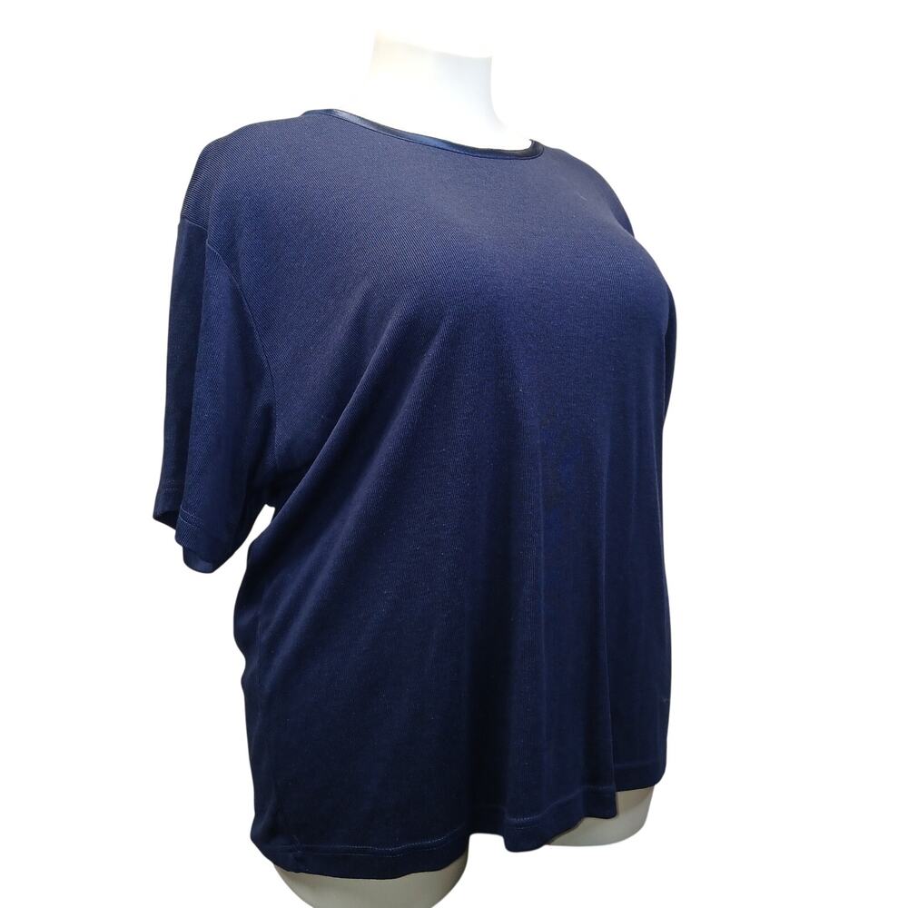 Vintage Maxwell Jason Blue Fine Ribbed Short Sleeve Top Womens 2X